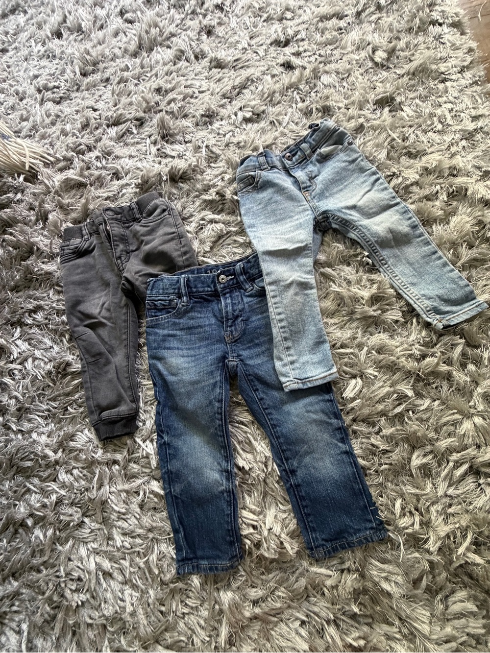 3 pairs of 18M baby denim: babygap, Levi’s, b’gosh
